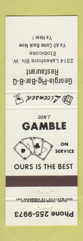 Matchbook Cover - Georgia Pig BBQ Restaurant Etobicoke ON