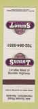 Matchbook Cover - Tom's Sunset Casino Henderson NV