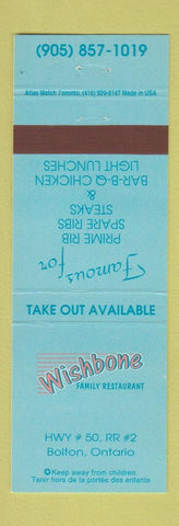 Matchbook Cover - Wishbone Family Restaurant Bolton ON