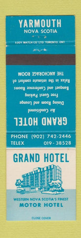 Matchbook Cover - Grand Hotel Motor Hotel Yarmouth NS