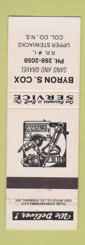 Matchbook Cover - Byron Cox Sand Gardel Upper Stewiacke NS