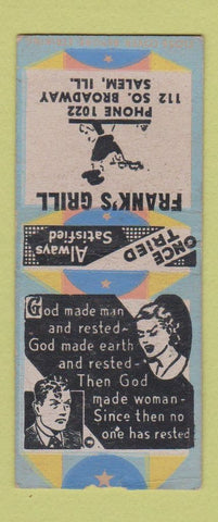 Matchbook Cover - Frank's grill Salem IL BOBTAIL