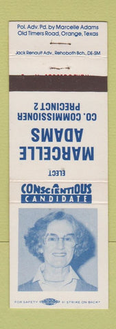 Matchbook Cover - Marcelle Adams County Commissioner Election Orange TX
