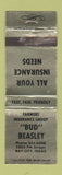 Matchbook Cover - Bud Beasley Farmers Insurance Bay City TX GOLD WEAR