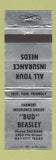 Matchbook Cover - Bud Beasley Farmers Insurance Bay City TX SILVER