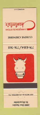 Matchbook Cover - La Maison Du Steak Chanteclair Chinese St Hyacinthe QC