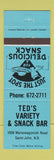 Matchbook Cover - Ted's Variety Snack Bar St John NB