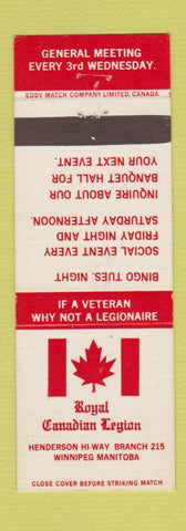 Matchbook Cover - Royal Canadian Legion Winnipeg MB