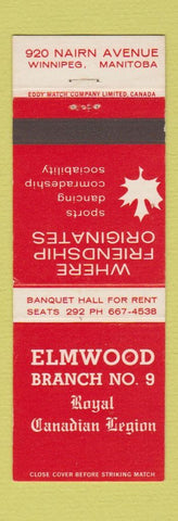 Matchbook Cover - Royal Canadian Legion Elmwood Branch Winnipeg MB