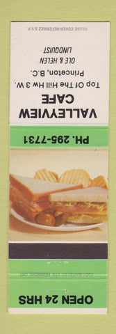 Matchbook Cover - Valleyview Cafe Princeton BC