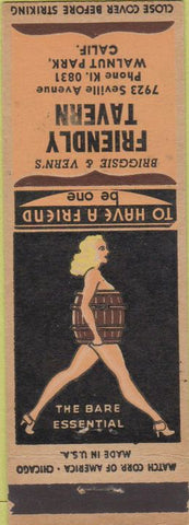 Matchbook Cover - Friendly Tavern Walnut Park CA pinup bare essentials