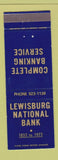 Matchbook Cover - Lewisburg National Bank PA? 1973