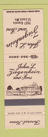 Matchbook Cover - John Ziegenhein Funeral Home St Louis MO
