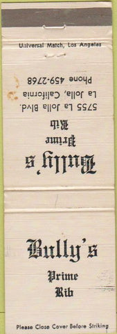 Matchbook Cover - Bully's Prime Rib La Jolla CA WORN