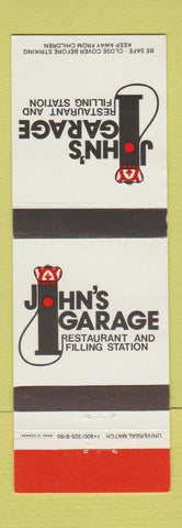 Matchbook Cover - John's Garage Restaurant Chicago Vernon Hills Schaumburg IL