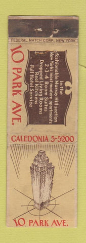 Matchbook Cover - 10 Park Avenue New York City FEDERAL LONG WEAR