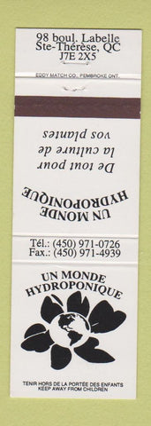Matchbook Cover - Un Monde Hydroponique Ste Therese QC