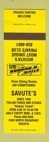 Matchbook Cover - Savute's Italian Restaurant Wichita KS Stick McRudder Club
