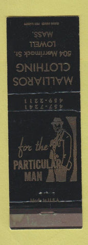 Matchbook Cover - Malliaros Clothing Lowell MA