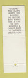 Matchbook Cover - Tungsten Alloy Harrison NJ