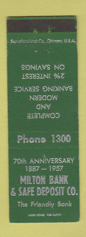 Matchbook Cover - Milton Bank and Safe Deposit low phone # 1957 PA?