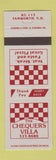 Matchbook Cover - Chequers Villa Tamworth NH Pizza