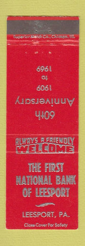 Matchbook Cover - First National Bank Leesport PA 1969