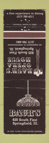 Matchbook Cover - Baur's Restaurant Springfield IL WEAR
