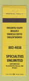 Matchbook Cover - Specialties Unlimited Klamath Falls OR Sandblasting