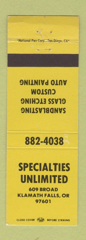 Matchbook Cover - Specialties Unlimited Klamath Falls OR Sandblasting