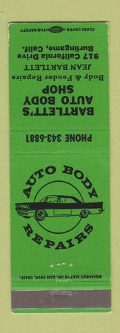 Matchbook Cover - Bartlett's Auto Body Shop Burlingame CA