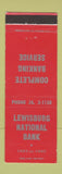 Matchbook Cover - Lewisburg National Bank PA? 1962