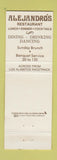 Matchbook Cover - Alejandro's Mexican Restaurant Los Alamitos CA