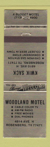 Matchbook Cover - Kwik Sack Woodland Motel Rosenberg TX