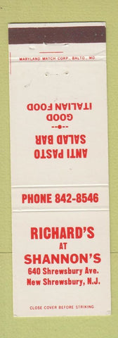 Matchbook Cover - Richard's at Shannon's New Shrewsbury NJ Italian