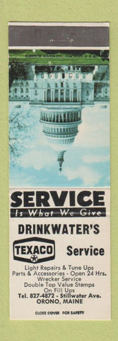 Matchbook Cover - Drinkwater's Texaco oil gas Orono ME