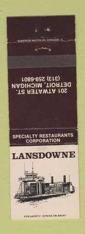 Matchbook Cover - Landsdowne Detroit MI restaurant