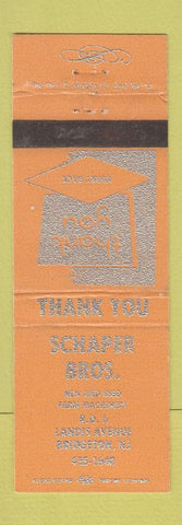 Matchbook Cover - Schaper Bros New Used Tractors Bridgeton NJ ORANGE