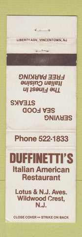 Matchbook Cover - Duffinetti's Italian Restaurant Wildwood Crest NJ WEAR