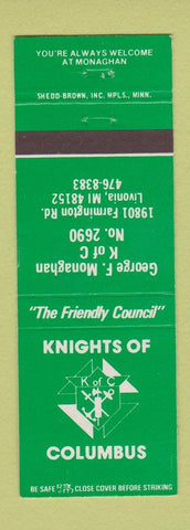 Matchbook Cover - Knights of Columbus Livonia MI George Monaghan