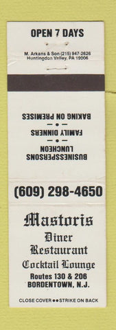 Matchbook Cover - Mastoris Diner Restaurant Bordentown NJ