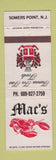 Matchbook Cover - Mac's Restaurant Somers Point NJ