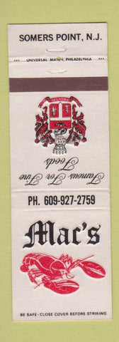 Matchbook Cover - Mac's Restaurant Somers Point NJ
