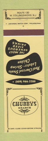 Matchbook Cover - Chubby's Hearth Restaurant West Collingswood NJ #2