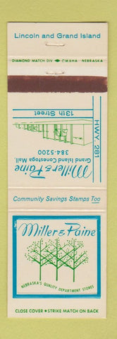 Matchbook Cover - Millers Paine Department Store Lincoln Grand Island NE