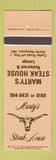 Matchbook Cover - Marty's Steak House North Hampton NH
