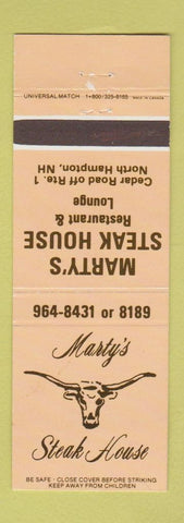 Matchbook Cover - Marty's Steak House North Hampton NH