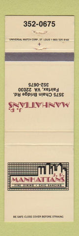 Matchbook Cover - JP Manhattans Restaurant Fairfax VA WEAR