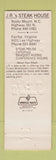 Matchbook Cover - JR's Steak House Fairfax VA Rocky Mount NC