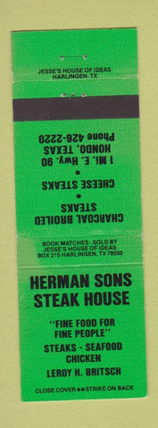 Matchbook Cover - Herman Sons Steak House Hondo TX WEAR